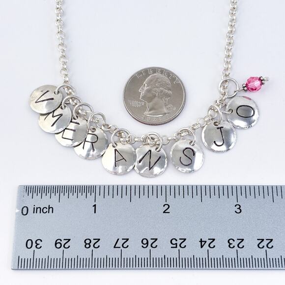 Vintage Sterling Silver 925 Crystal Disc Charm Necklace 18" - Picture 3 of 5